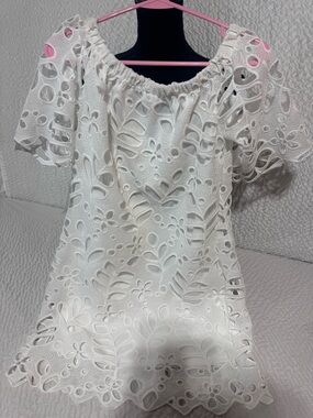 White Eyelet Off-Shoulder Maxi Dress